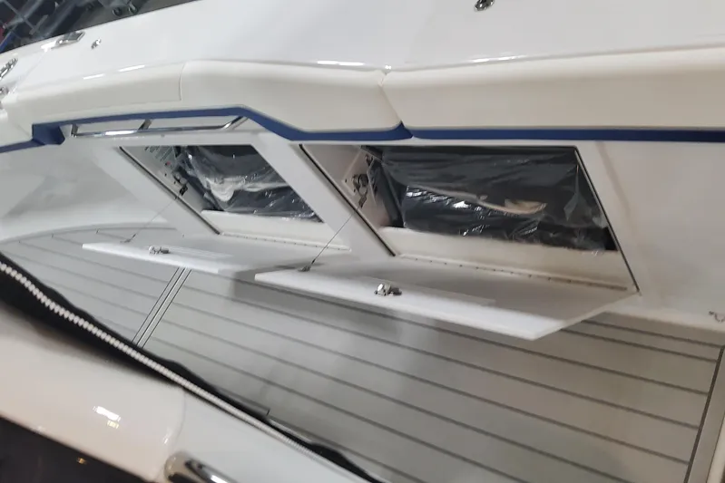  Yacht Photos Pics 2024 Formula 387 Center Console Fish boat storage compartments, open and ready for use.