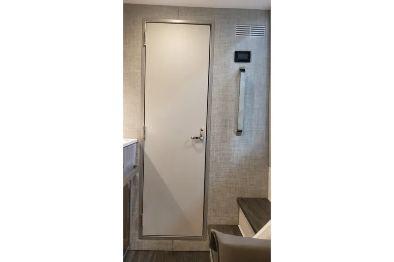  Yacht Photos Pics Interior cabin door of 2024 Formula 387 Center Console Fish boat.