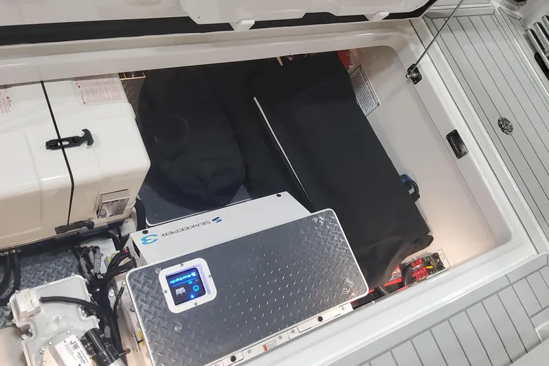  Yacht Photos Pics 2024 Formula 387 Center Console Fish engine compartment with Seakeeper 3 stabilizer.