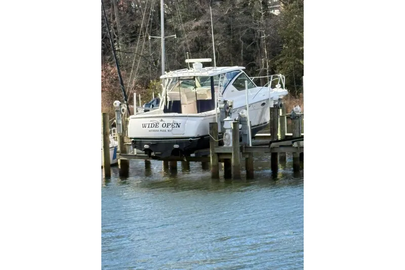  Yacht Photos Pics 2008 Tiara Yachts 3000 Open docked on a lift, named "Wide Open."