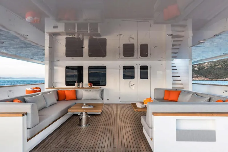 Explorer 130 Yacht Photos Pics Luxurious Ocean King Explorer 130 yacht interior, featuring elegant seating and modern design, 2027 model.