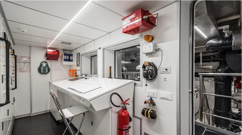 Explorer 130 Yacht Photos Pics Modern control room of Ocean King Explorer 130 yacht, featuring advanced equipment and safety gear, 2027.