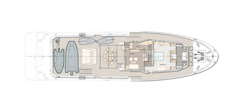 Explorer 130 Yacht Photos Pics Deck layout of Ocean King Explorer 130 yacht, 2027 model, showcasing spacious design.