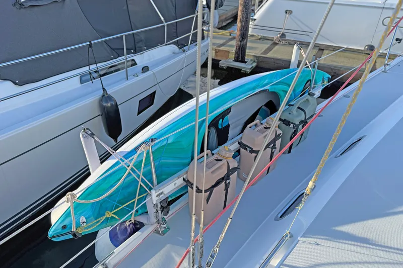 Shumka Yacht Photos Pics Catalina 42 MkII sailboat with kayak and fuel containers on deck, 2005 model.