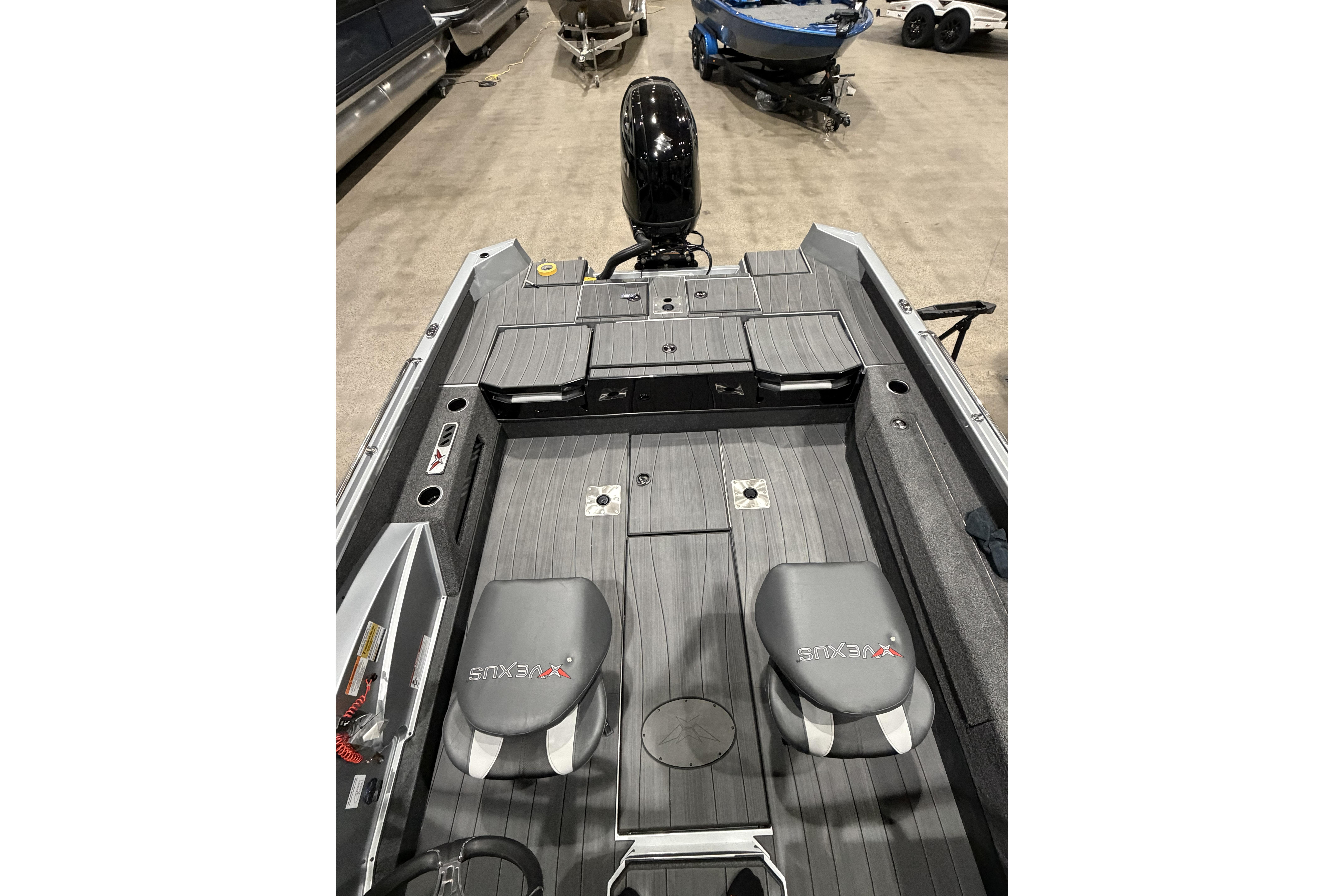 2026 Vexus ADX 190 boat interior with sleek seating and storage compartments.