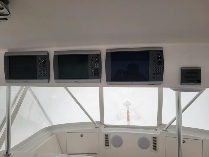  Yacht Photos Pics Control panel of a 1986 Ocean Yachts 55 Super Sport boat.