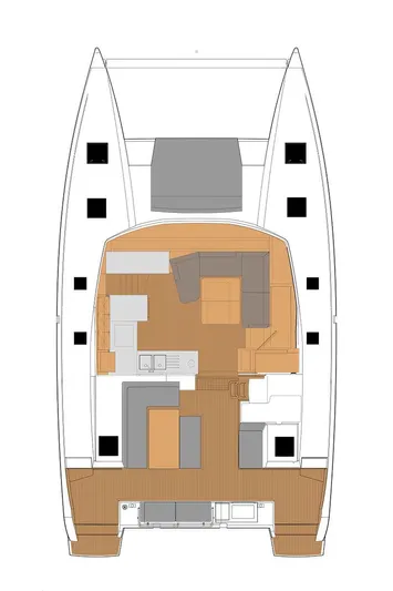 Knotty Cat Yacht Photos Pics 2024 Fountaine Pajot Tanna catamaran floor plan, showcasing spacious interior layout.