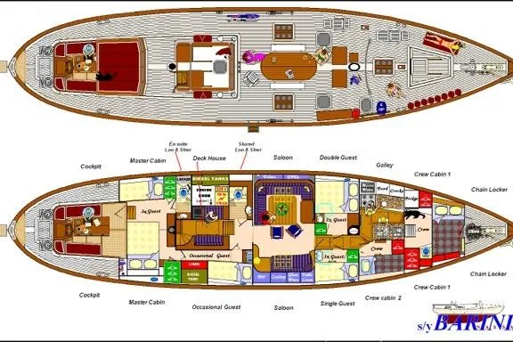 Barinia Yacht Photos Pics 1950 Molich Sailing yacht floor plan with detailed cabin and deck layout.