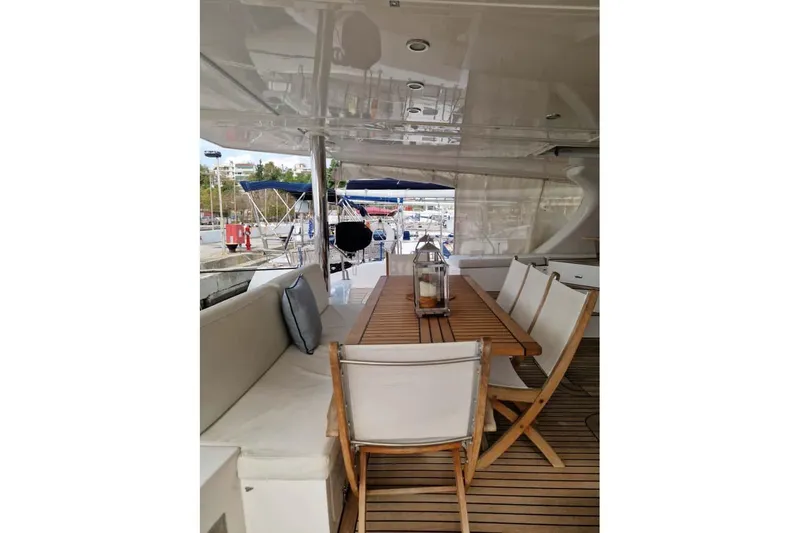 Grace Yacht Photos Pics Luxurious Sunreef 60 LOFT yacht deck with elegant dining area, 2013 model.