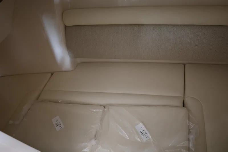  Yacht Photos Pics 2026 Grady-White Freedom 325 interior cabin with beige seating and cushions.