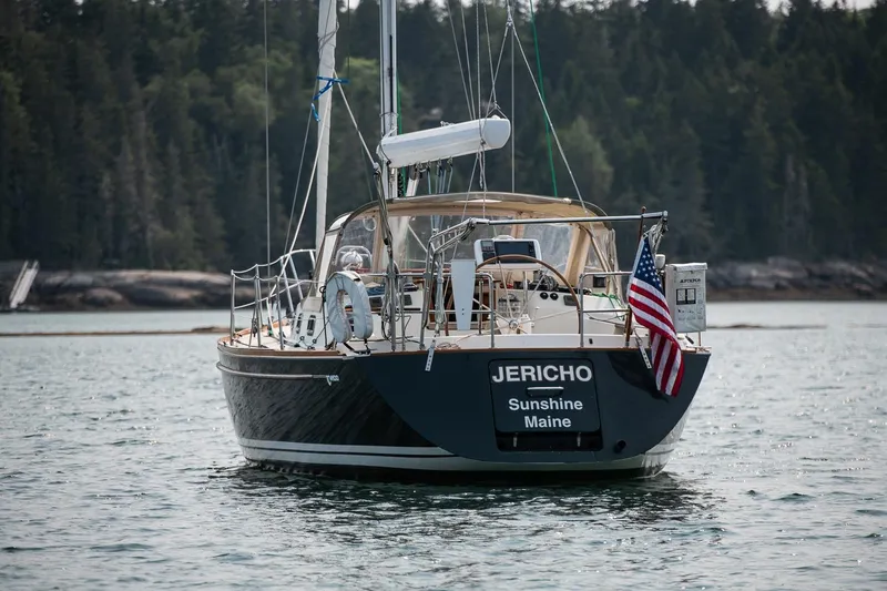 Jericho Yacht Photos Pics Sailboat Tartan 4100, 2002 model, named Jericho, anchored in scenic Maine waters.
