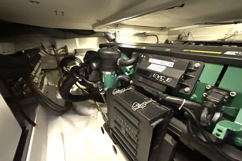  Yacht Photos Pics Engine room of 2015 Beneteau Gran Turismo 49 yacht, featuring Volvo Penta components.