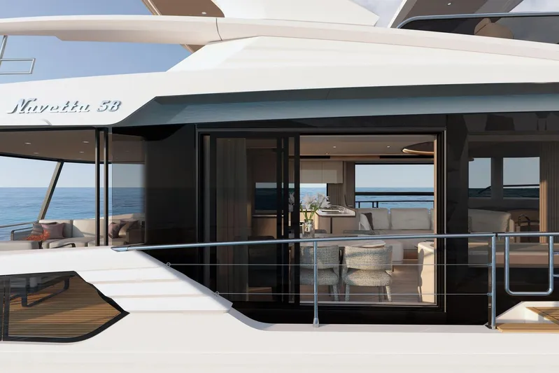 Absolute Navetta 58 Yacht Photos Pics Luxurious Absolute NAVETTA 58 yacht, 2026 model, featuring elegant interior and ocean view.