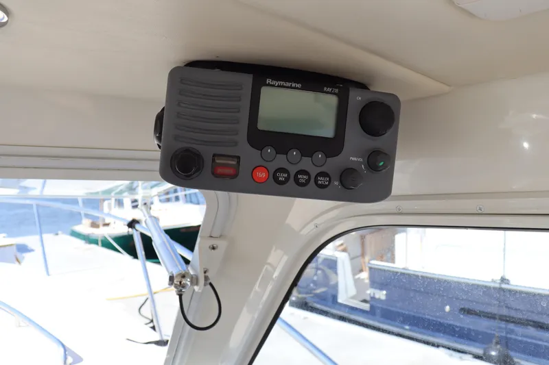 Rambler VIII Yacht Photos Pics Raymarine VHF radio installed on 2013 MJM 36z Downeast boat.