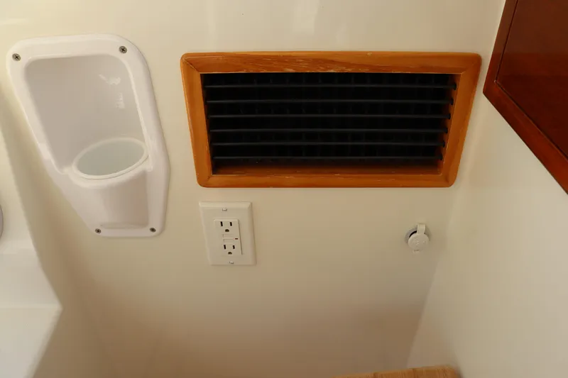 Rambler VIII Yacht Photos Pics 2013 MJM 36z Downeast interior detail with vent, outlet, and cup holder.