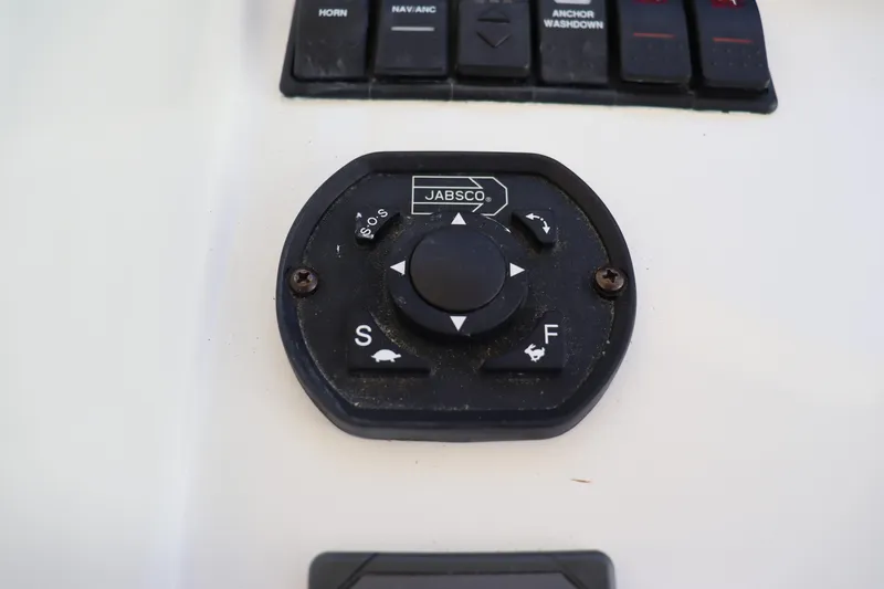 Rambler VIII Yacht Photos Pics Jabsco control panel on 2013 MJM 36z Downeast boat dashboard.