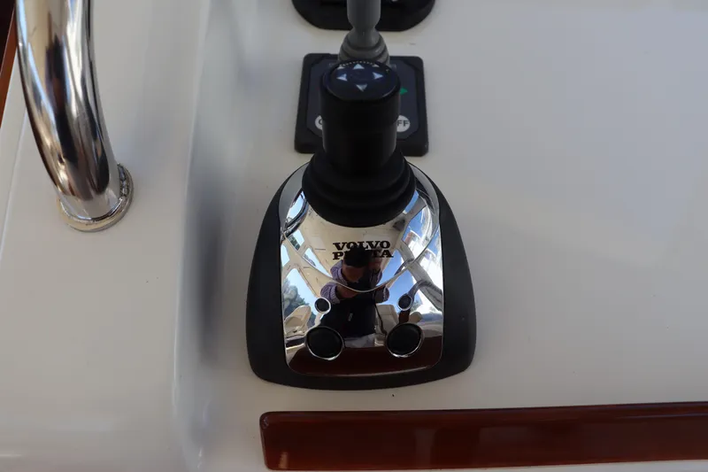 Rambler VIII Yacht Photos Pics Volvo Penta joystick control on 2013 MJM 36z Downeast boat.