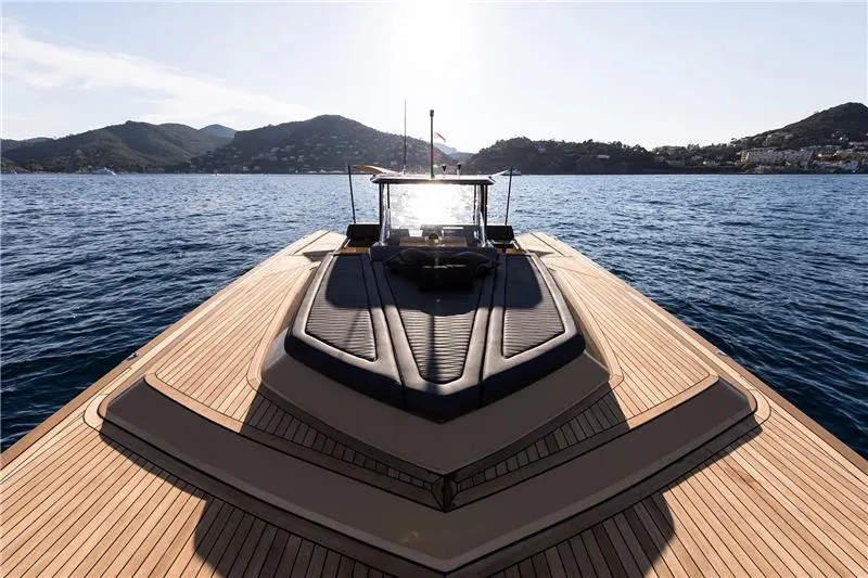 Diamond Yacht Photos Pics 2018 Sunreef 40 Open Sunreef Power Diamond yacht on calm sea with scenic mountain backdrop.