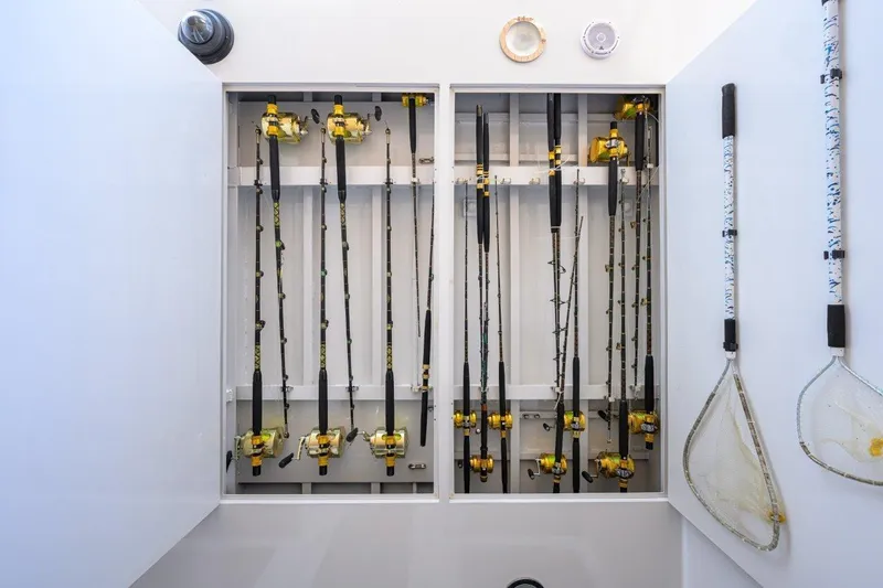 Compass Rose Yacht Photos Pics Fishing rods and nets stored on a 2011 C & G Boatworks Explorer.