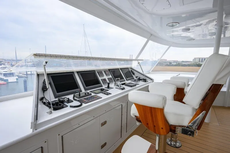 Compass Rose Yacht Photos Pics Luxurious helm of 2011 C & G Boatworks Explorer with advanced navigation systems.