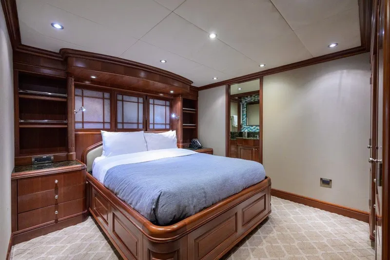 Compass Rose Yacht Photos Pics Luxurious bedroom interior on 2011 C & G Boatworks Explorer yacht.