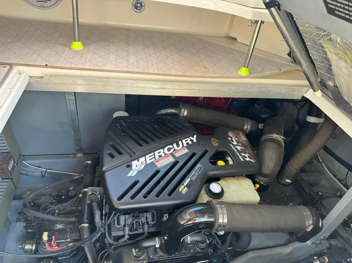  Yacht Photos Pics Engine compartment of a 2001 Sea Ray 380 Sundancer with a Mercury engine.