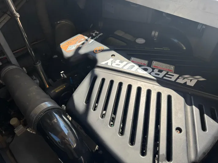  Yacht Photos Pics Engine compartment of a 2001 Sea Ray 380 Sundancer with Mercury components.