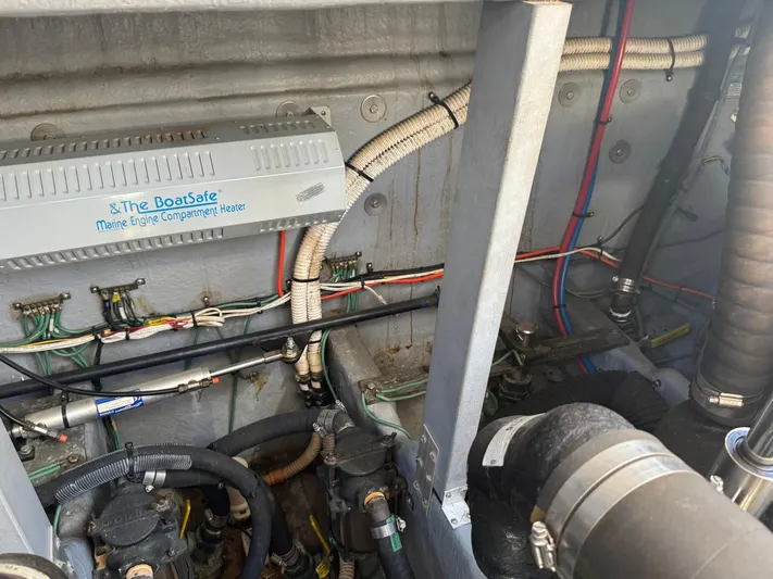  Yacht Photos Pics Engine compartment of 2001 Sea Ray 380 Sundancer with BoatSafe heater and wiring.