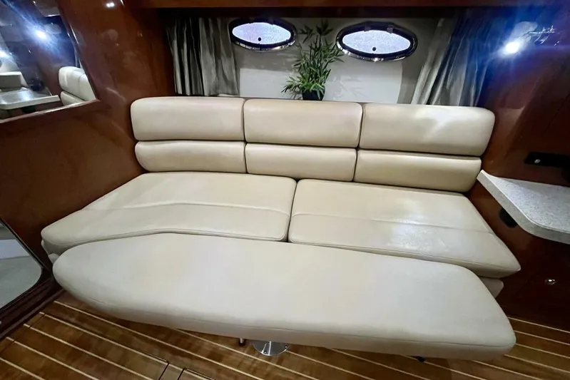  Yacht Photos Pics Luxurious interior of 2008 Regal Commodore 3760 IO with beige leather seating.