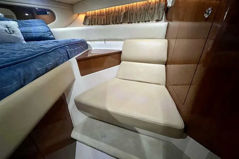  Yacht Photos Pics Interior of 2008 Regal Commodore 3760 IO yacht with cozy seating and bed.