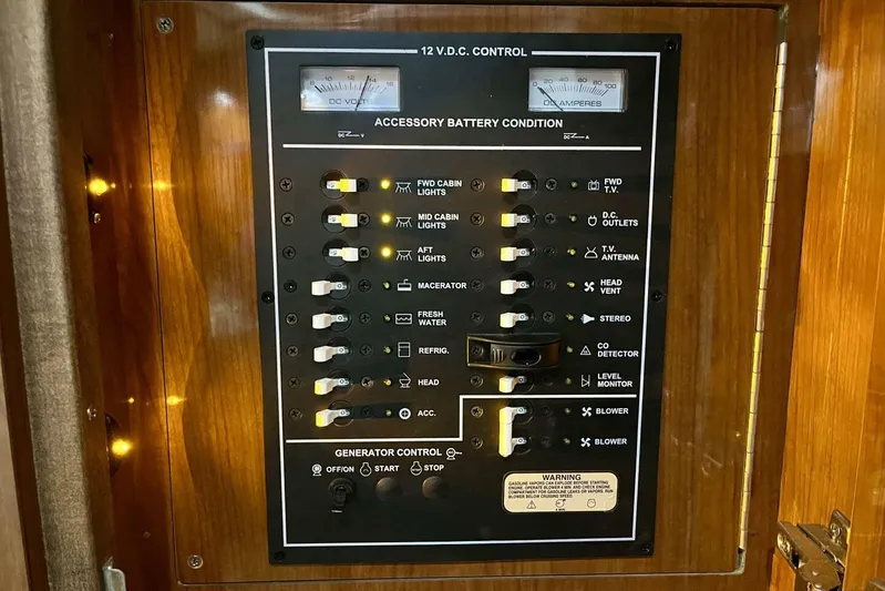  Yacht Photos Pics 2008 Regal Commodore 3760 IO control panel with accessory battery condition indicators.
