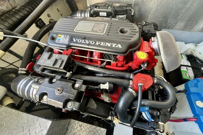  Yacht Photos Pics Volvo Penta engine in 2008 Regal Commodore 3760 IO boat, detailed view.