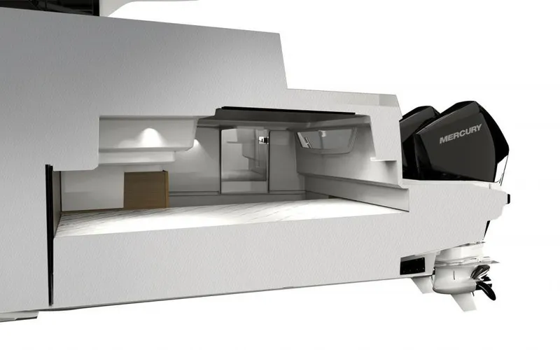  Yacht Photos Pics 2024 Skamander Sorrento boat interior with Mercury engine, showcasing modern design and spacious layout.