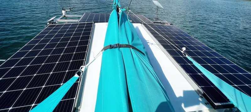 Majestic Yacht Photos Pics Sailboat with solar panels on deck, St Francis 44 MKII, 1999 model.