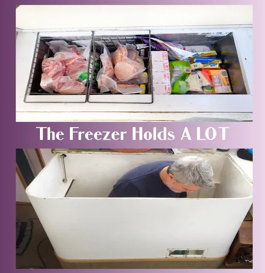 Majestic Yacht Photos Pics Large freezer with ample storage space, filled with various food items.