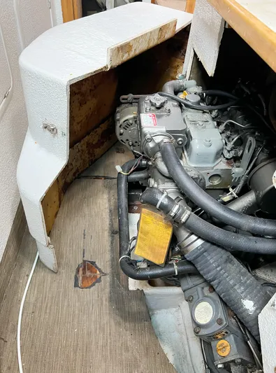 Majestic Yacht Photos Pics Engine compartment of a 1999 St Francis 44 MKII sailboat, showing mechanical components.