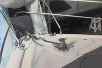 Bow of 2007 Astondoa 53 Open yacht with anchor chain and winch.