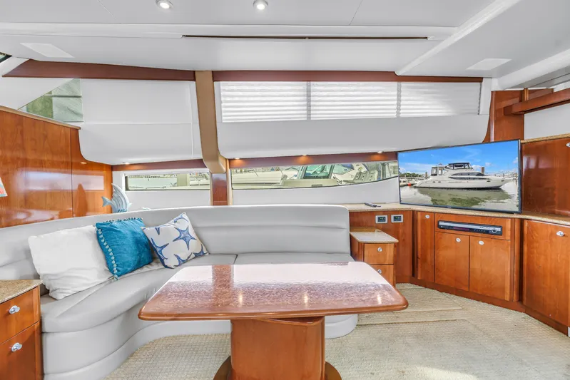  Yacht Photos Pics Luxurious 2007 Meridian 459 Motoryacht interior with plush seating and modern entertainment system.
