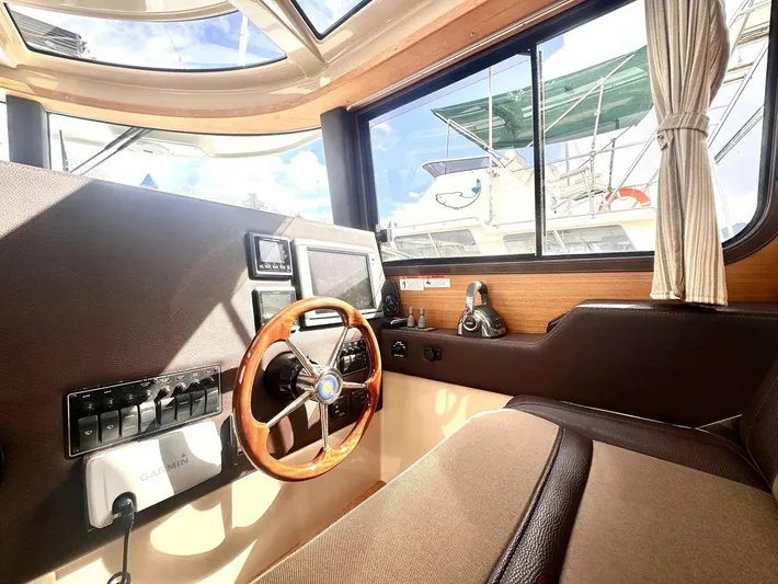  Yacht Photos Pics Interior of 2015 Ranger Tugs R-29S boat with steering wheel and navigation equipment.