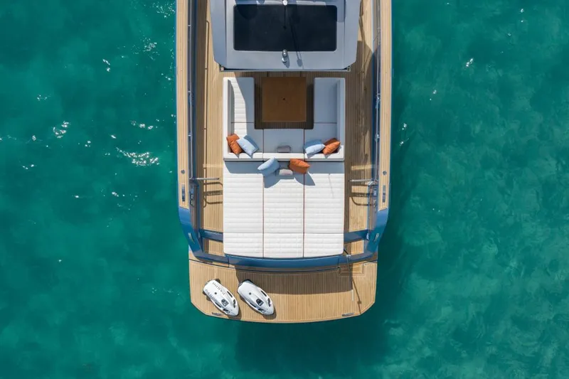  Yacht Photos Pics Aerial view of 2026 Pardo Yachts 50 on turquoise water.