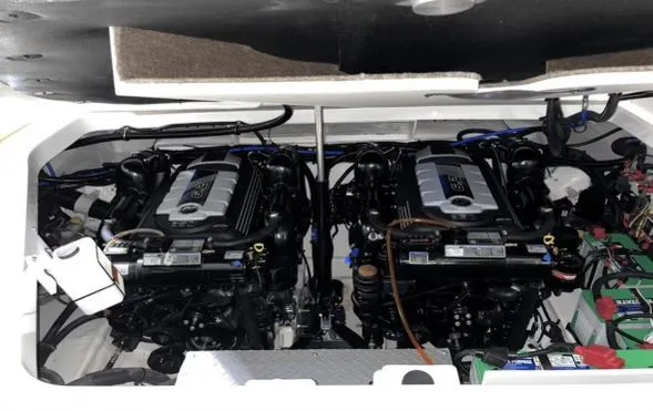  Yacht Photos Pics Engine room of 2024 Sea Ray Sundancer 320 Coupe with dual engines.
