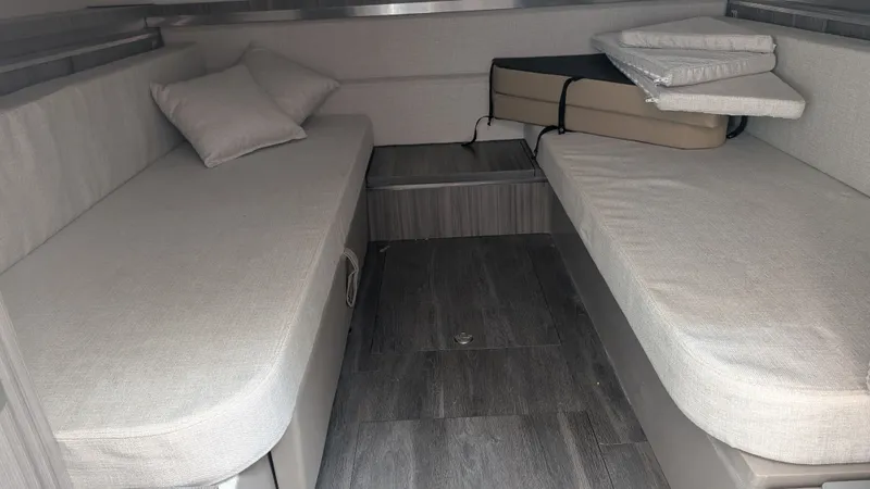  Yacht Photos Pics Interior of 2024 Sea Ray Sundancer 320 Coupe with comfortable seating.