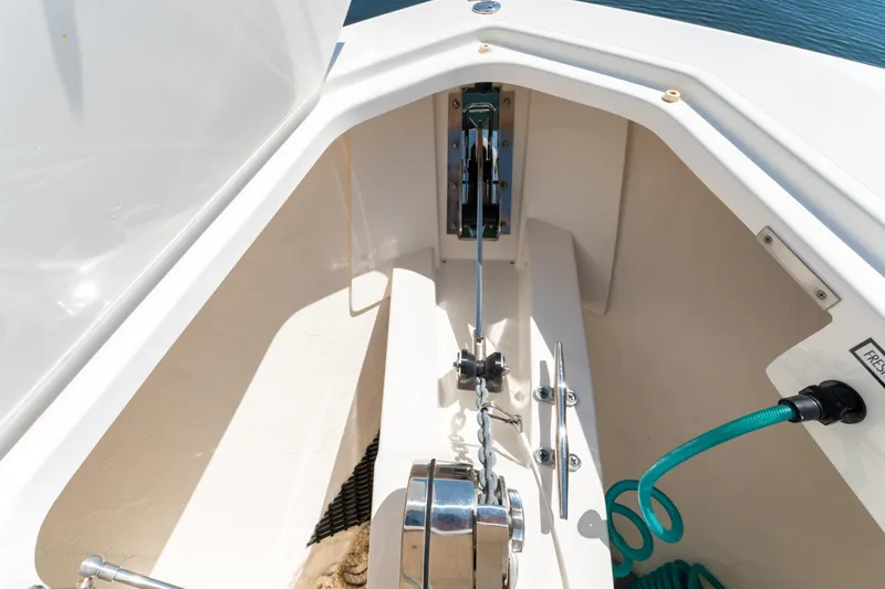 La Dolce Vita Yacht Photos Pics Anchor compartment of 2020 Tiara Yachts 38 LS with chain and hose.