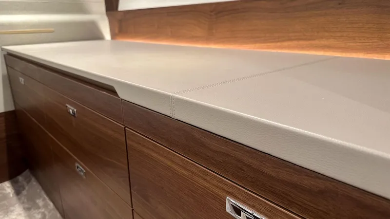 F55163 Yacht Photos Pics Luxurious wood cabinetry in 2023 Princess F55 yacht interior.