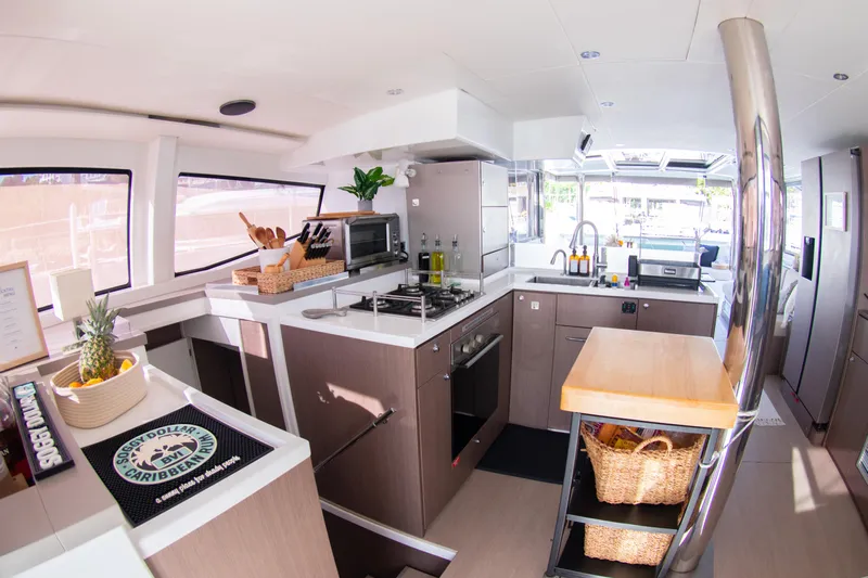  Yacht Photos Pics Modern kitchen interior on 2021 Bali 4.8 yacht with sleek design and ample natural light.