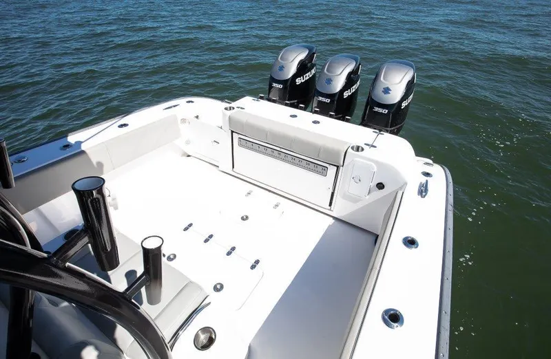  Yacht Photos Pics 2022 Cape Horn 36 XS boat with triple Suzuki 350 outboard engines on water.