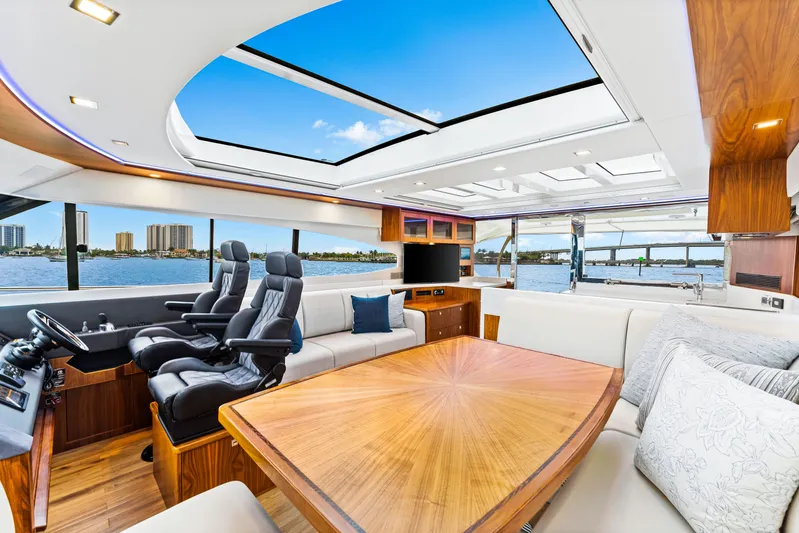 Dash Yacht Photos Pics Pilothouse and Dining Table Looking Aft