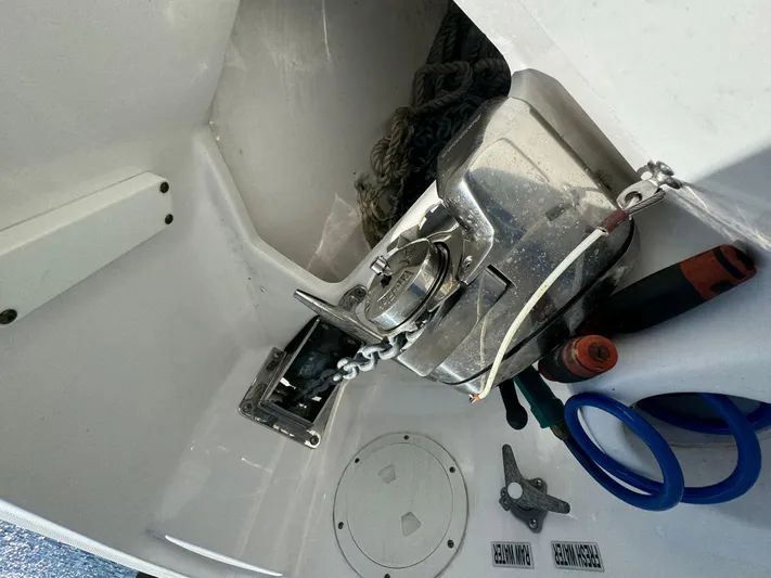  Yacht Photos Pics Anchor winch system on a 2011 Everglades 325 Center Console boat.