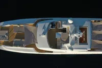 Aerial view of 2018 Benetti 95 Delfino luxury yacht with spacious deck layout.