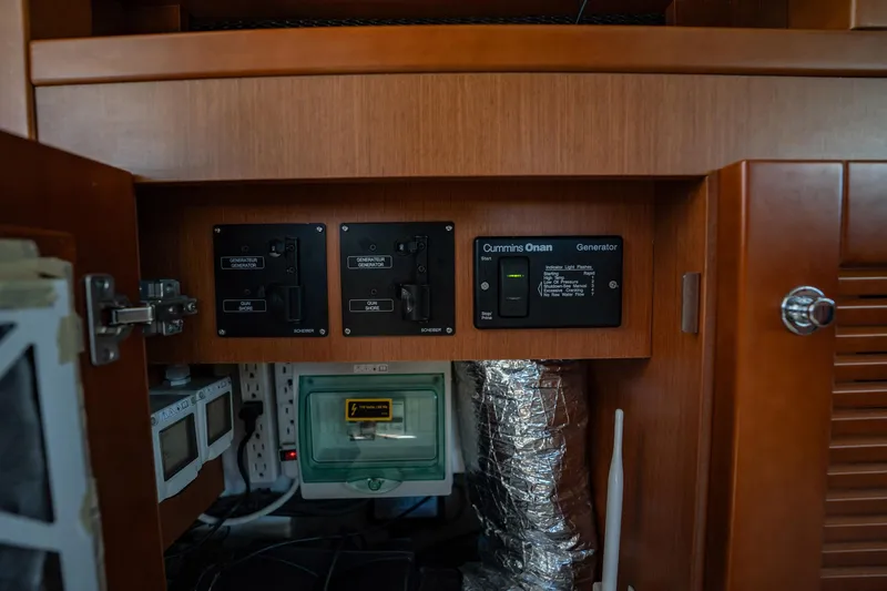 Wanderer Yacht Photos Pics 2016 Beneteau Swift Trawler 44 electrical panel with Cummins Onan generator controls.